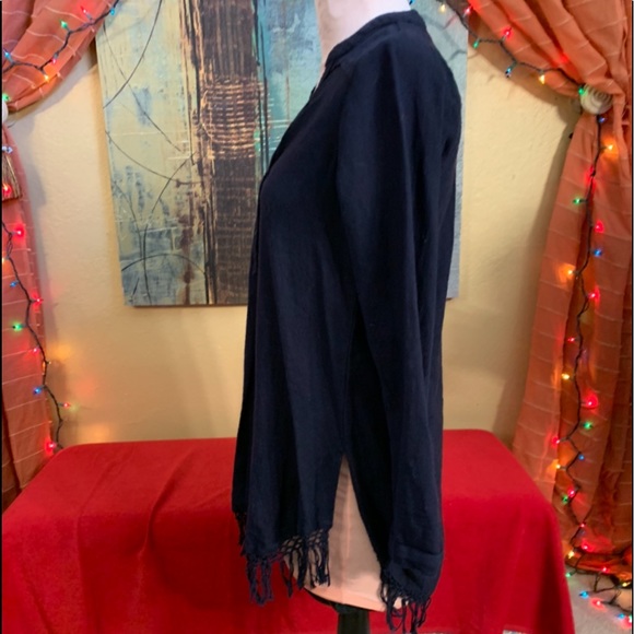 🔵 Calypso St. Barth 100% cotton tunic top Navy Blue, fringe hem S/M - Picture 9 of 12